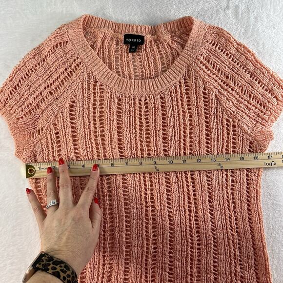 Torrid Sweater Size 00 Medium Large 10 Open Knit Stitch Dolman Peach Scoop Neck - Picture 9 of 13